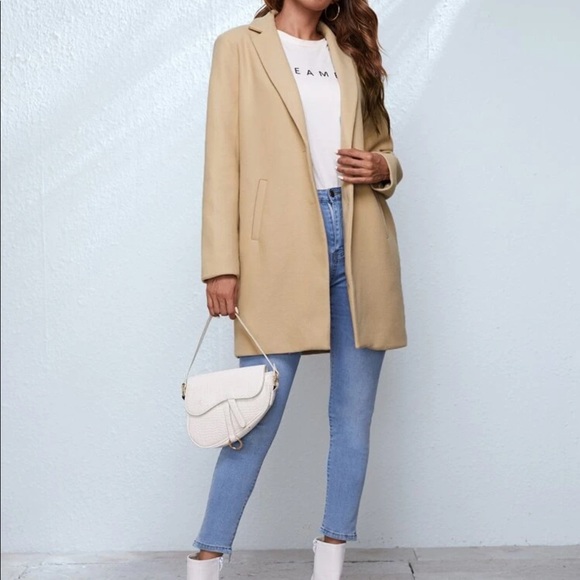 Camel single button trench long peacoat jacket tan - Picture 3 of 5